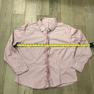Bass ruffle front pin stripe cotton shirt